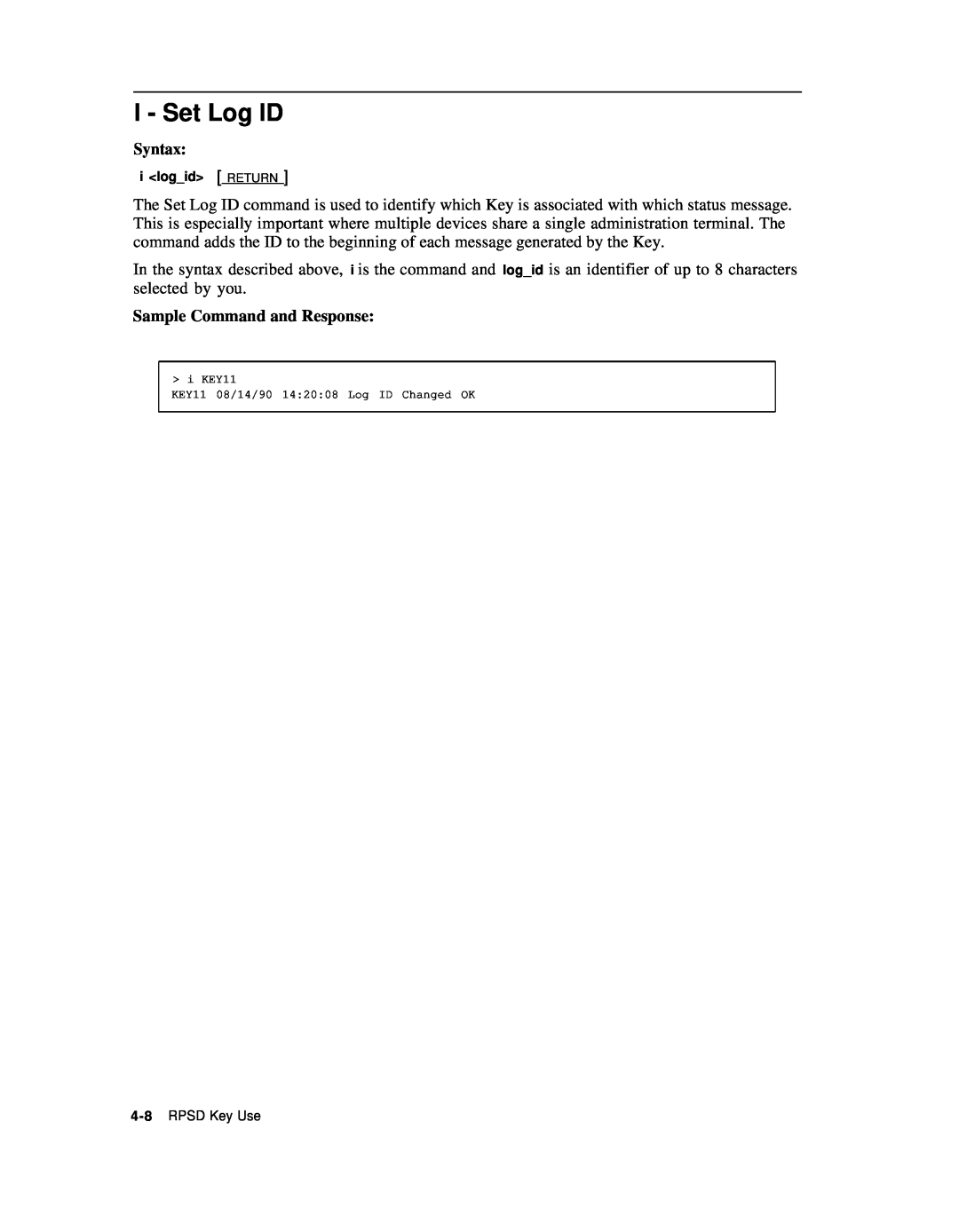 AT&T Remote Port Security Device user manual I - Set Log ID, RPSD Key Use 