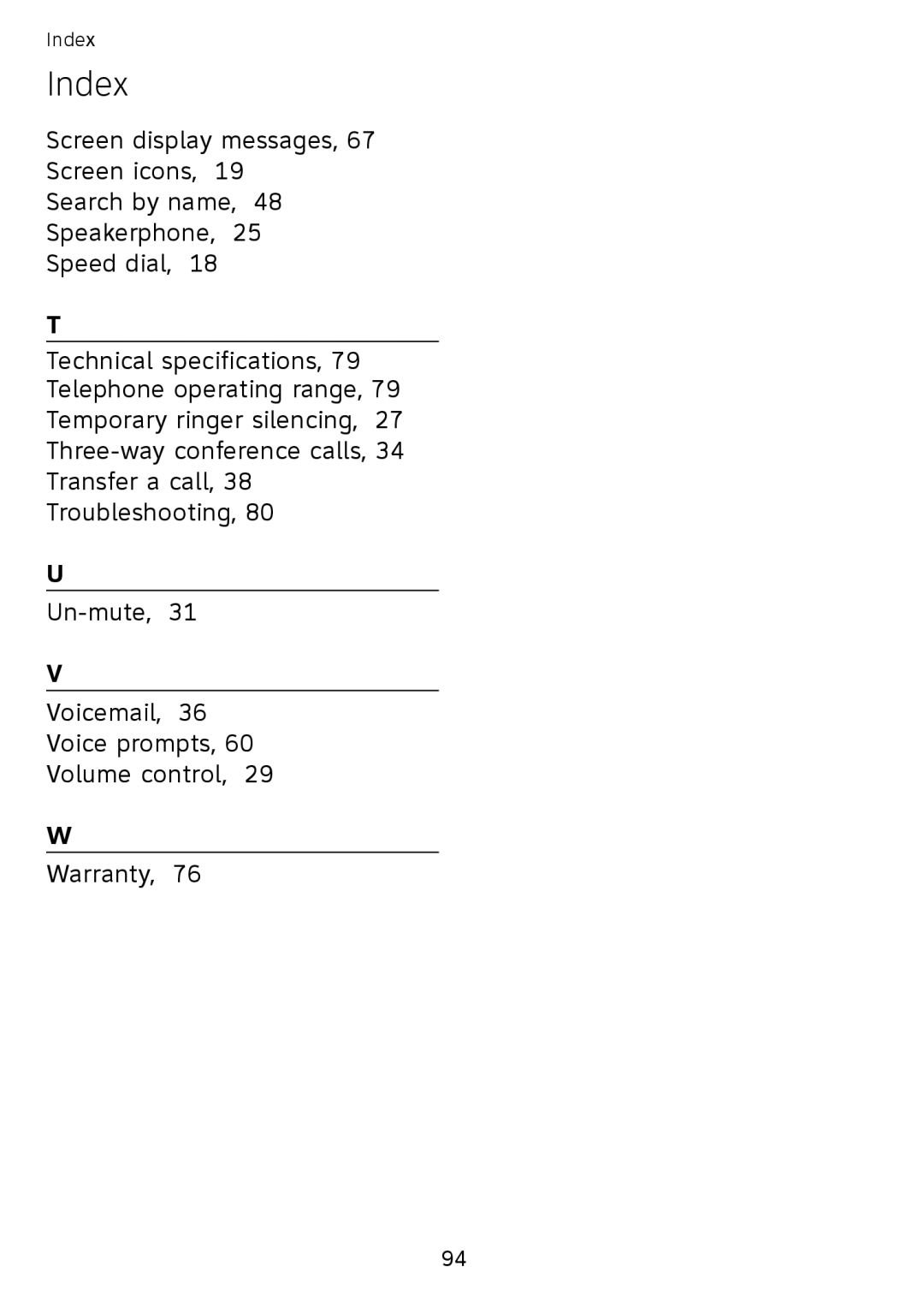 AT&T SB67108 user manual Index 