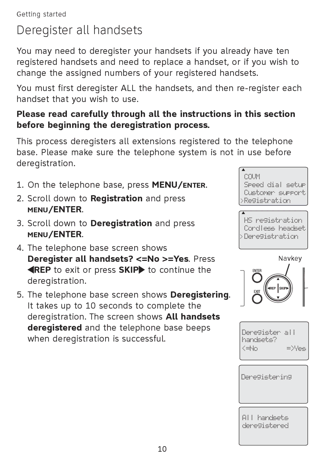 AT&T SB67108 user manual Deregister all handsets 