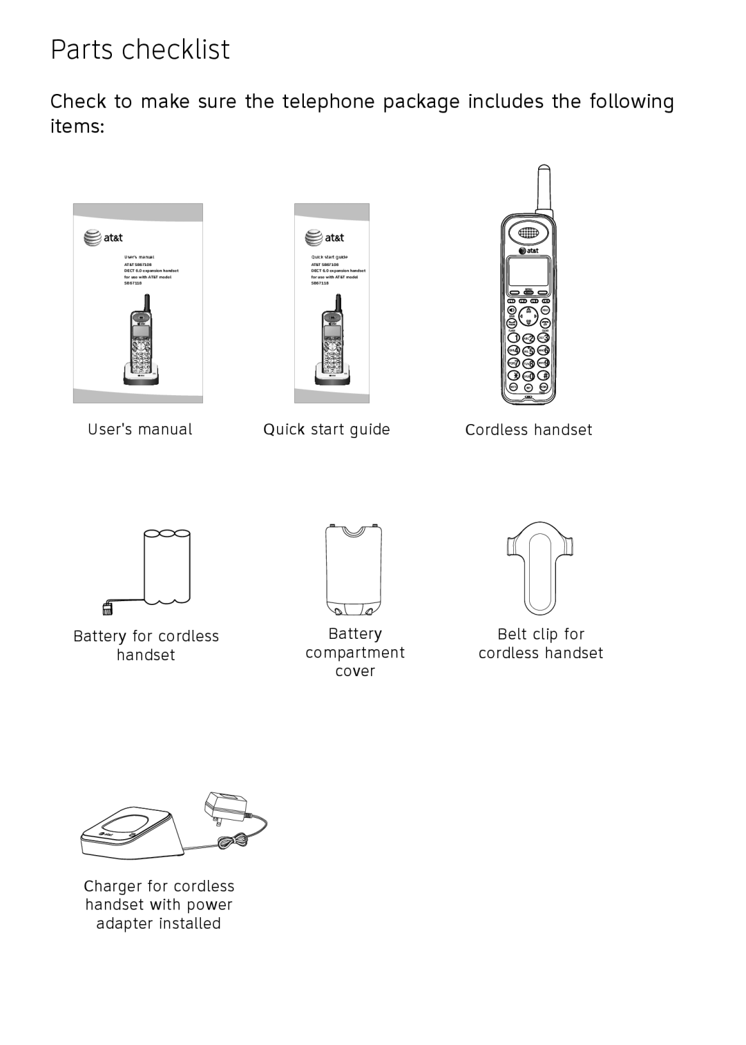 AT&T SB67108 user manual Parts checklist 