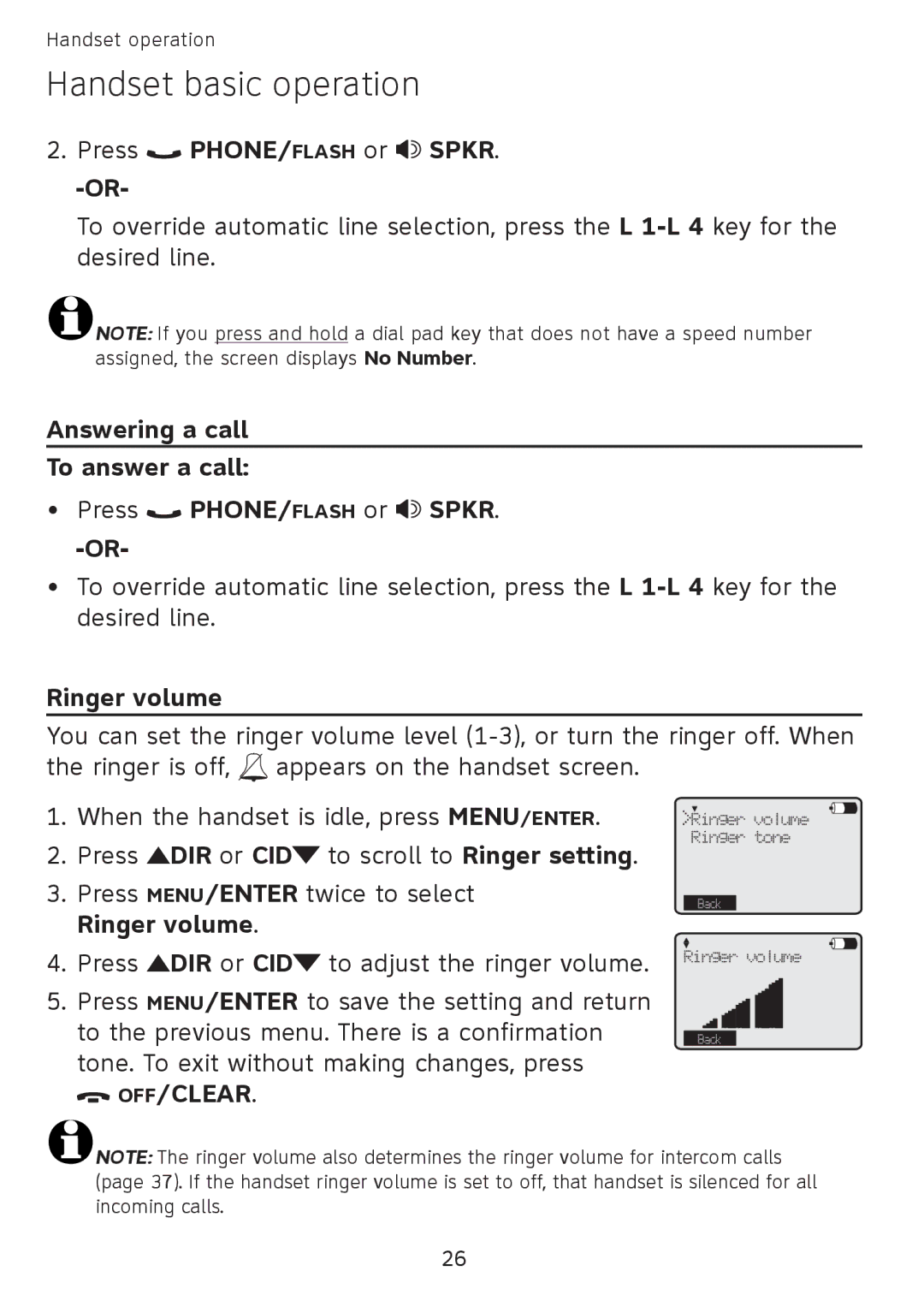 AT&T SB67108 user manual Answering a call To answer a call Press PHONE/FLASH or Spkr, Ringer volume 