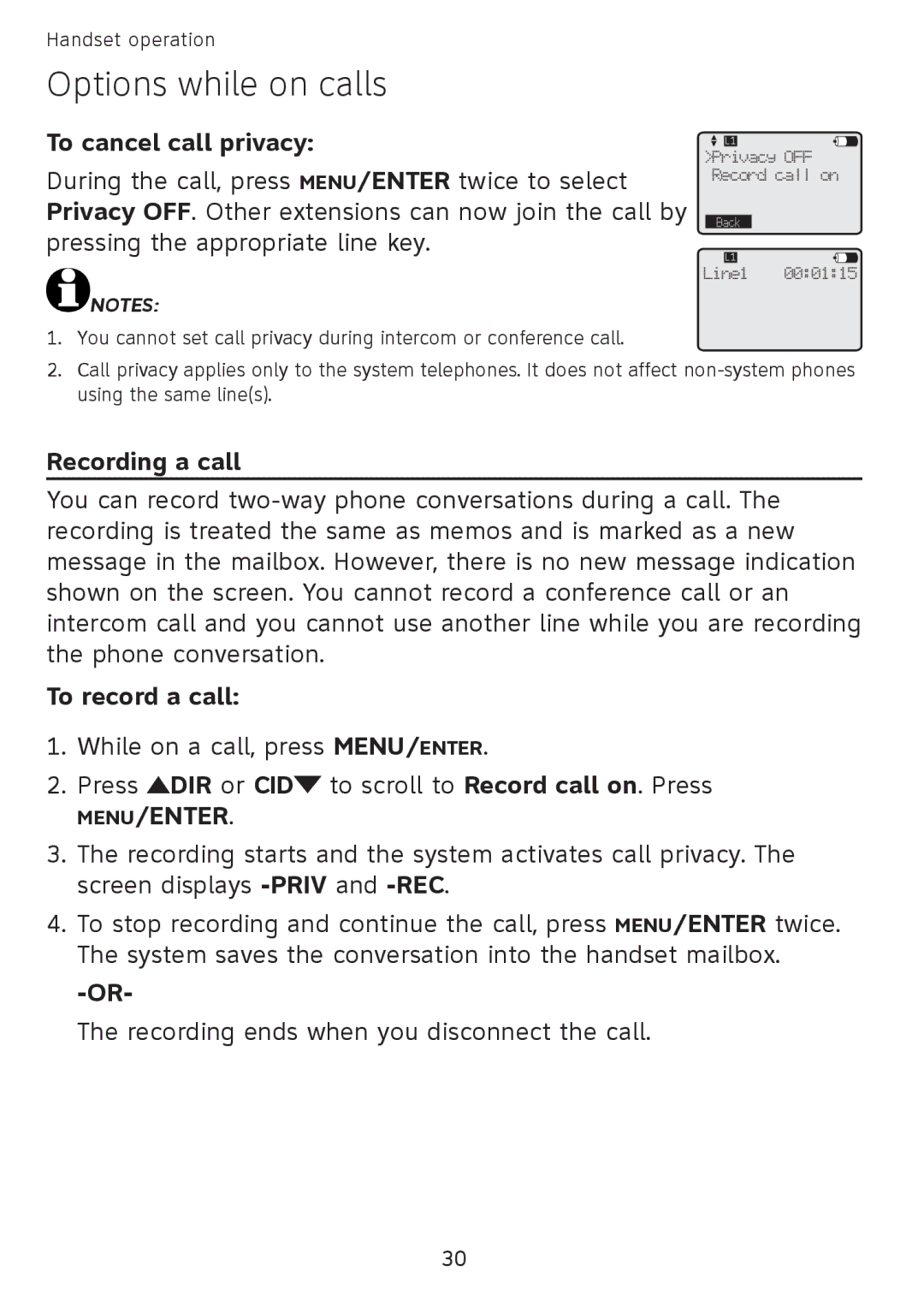 AT&T SB67108 user manual To cancel call privacy, Recording a call, To record a call 