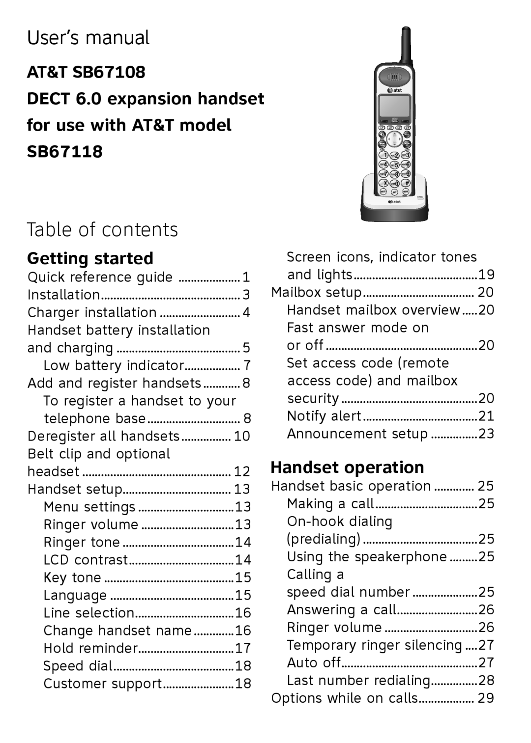 AT&T SB67108 user manual User’s manual, Table of contents 