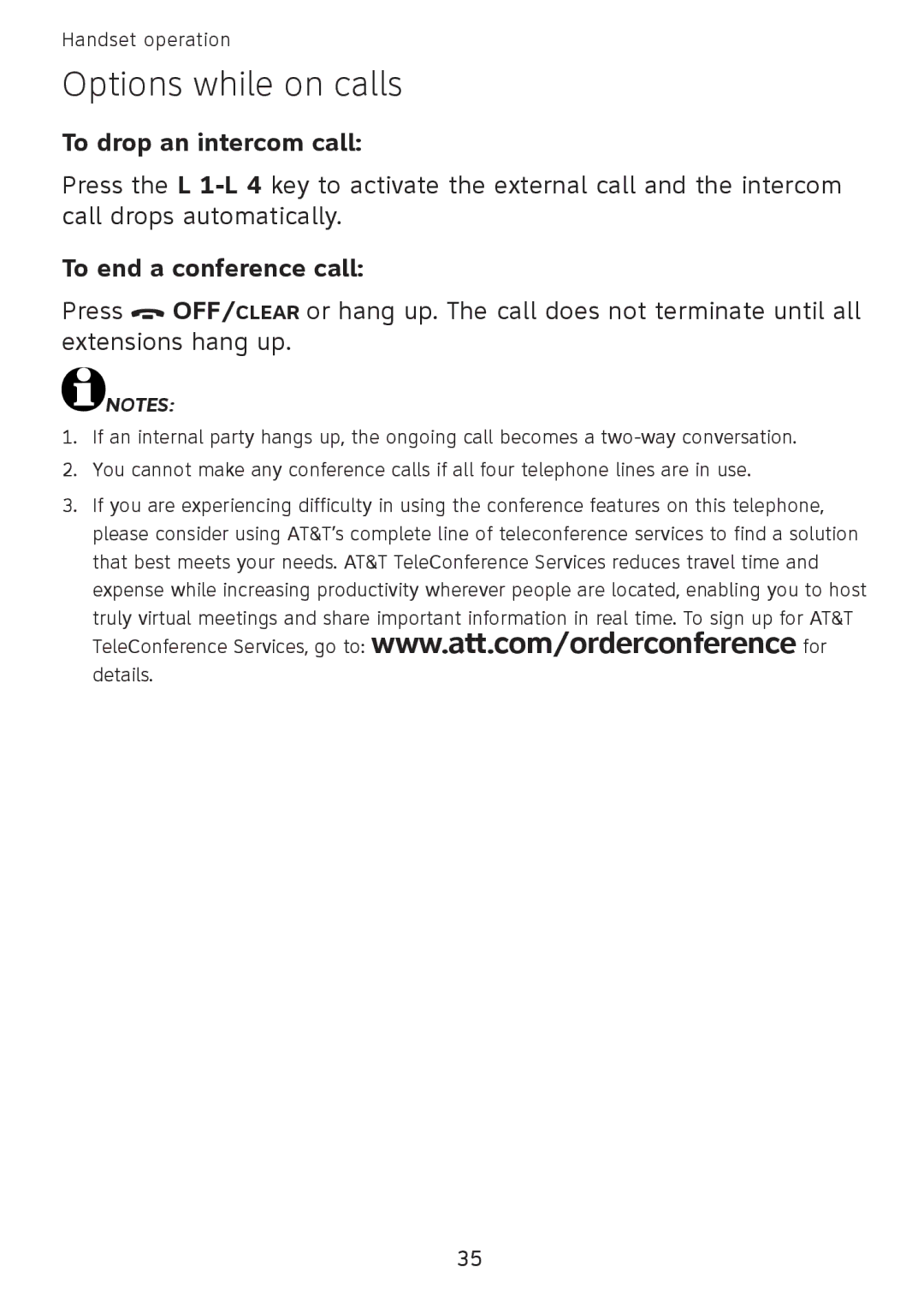 AT&T SB67108 user manual To drop an intercom call, To end a conference call 