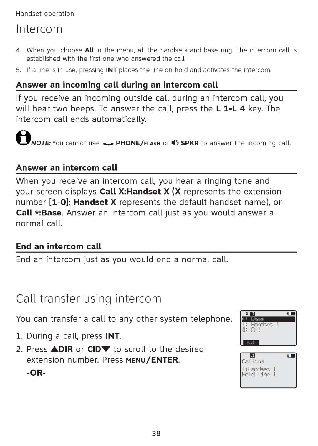 AT&T SB67108 Call transfer using intercom, Answer an incoming call during an intercom call, Answer an intercom call 