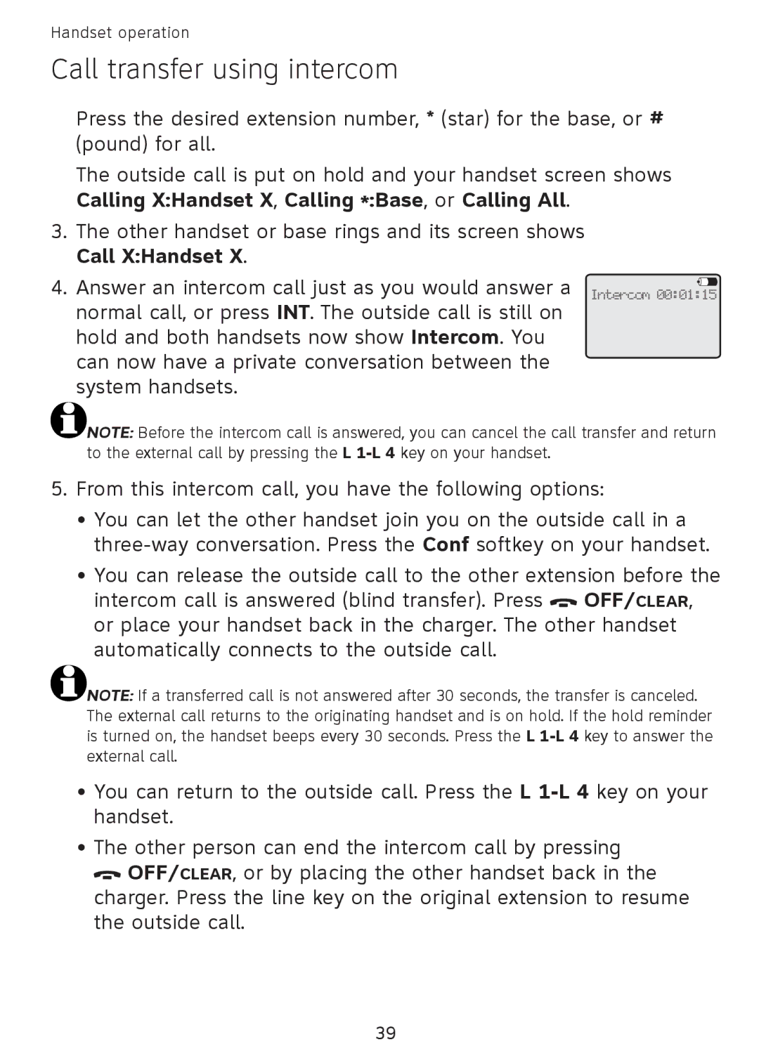 AT&T SB67108 user manual Call transfer using intercom 