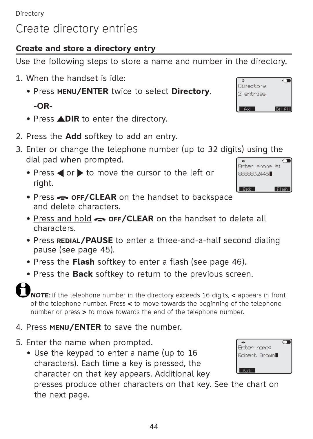 AT&T SB67108 user manual Create directory entries, Create and store a directory entry 