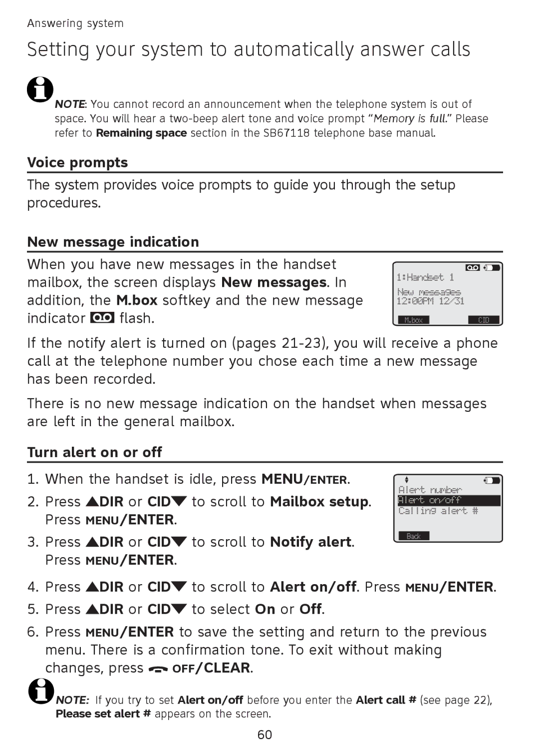 AT&T SB67108 user manual Voice prompts, New message indication 