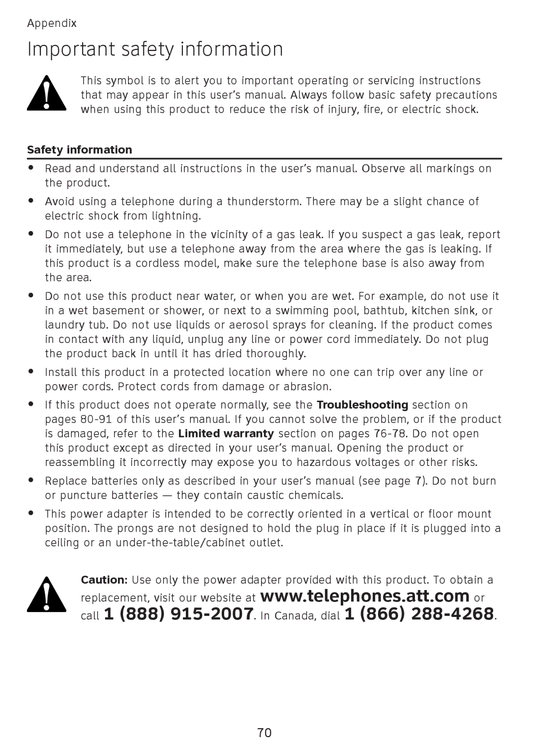 AT&T SB67108 user manual Important safety information, Safety information 