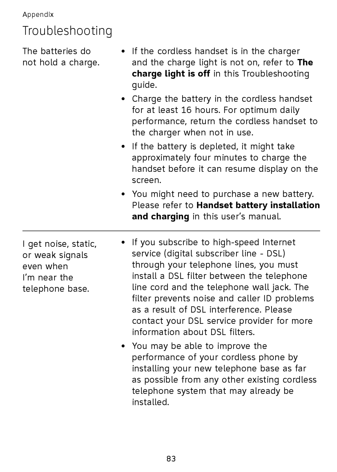 AT&T SB67108 user manual Please refer to Handset battery installation 