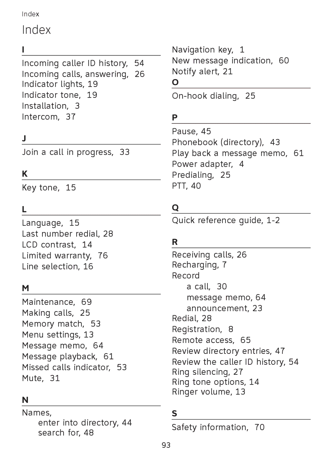 AT&T SB67108 user manual Index 