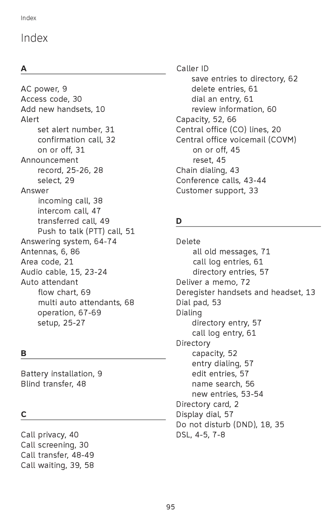 AT&T SB67118 user manual Index 