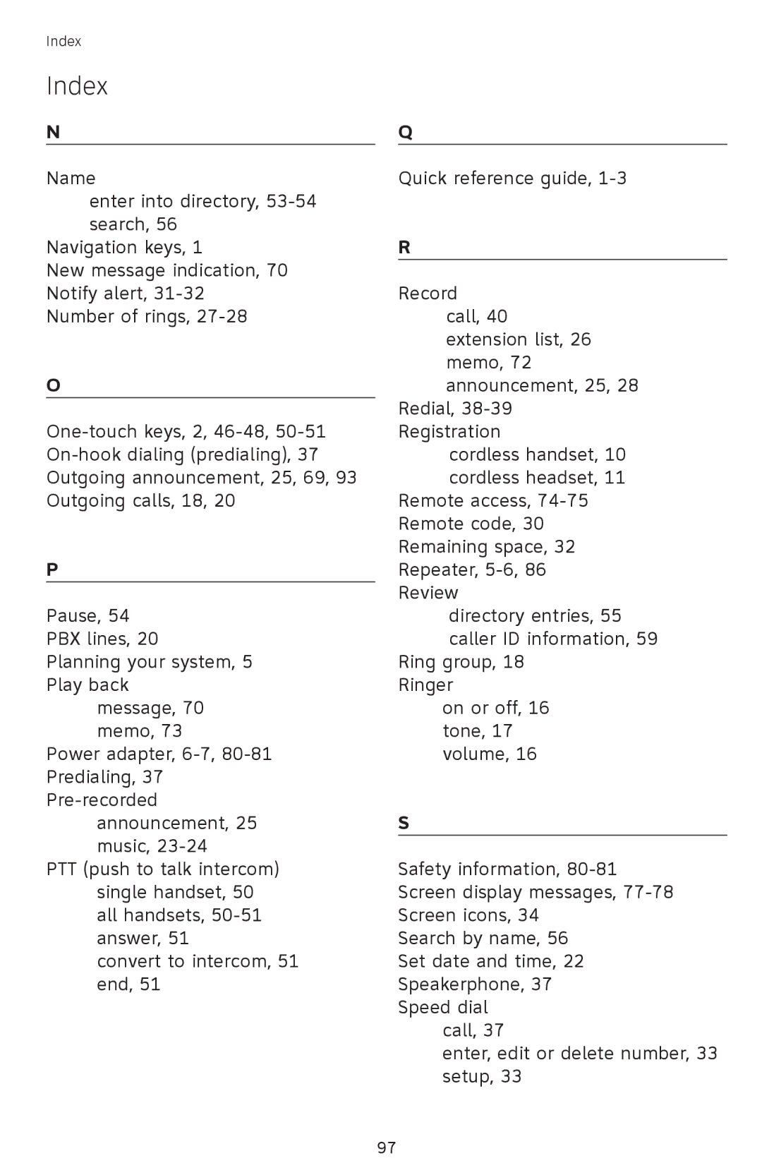 AT&T SB67118 user manual Index 