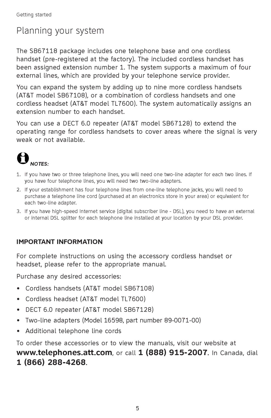 AT&T SB67118 user manual Planning your system, Important Information 