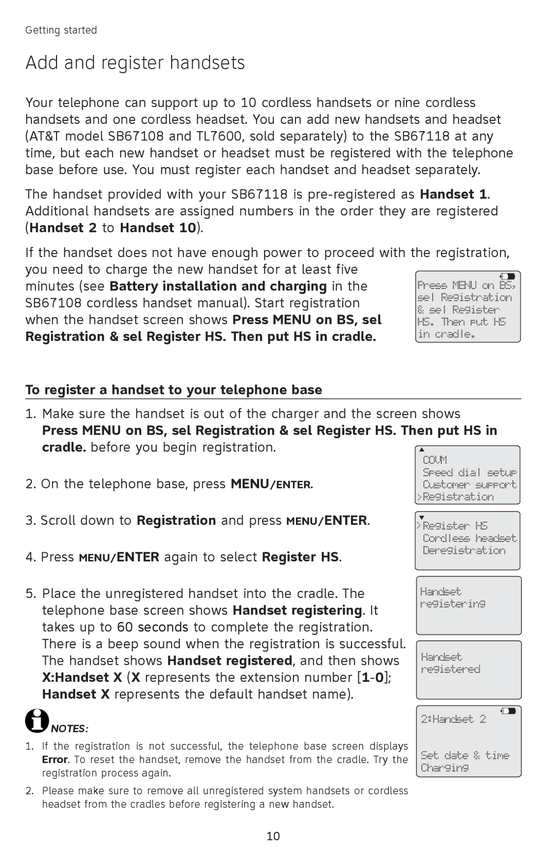 AT&T SB67118 user manual Add and register handsets 