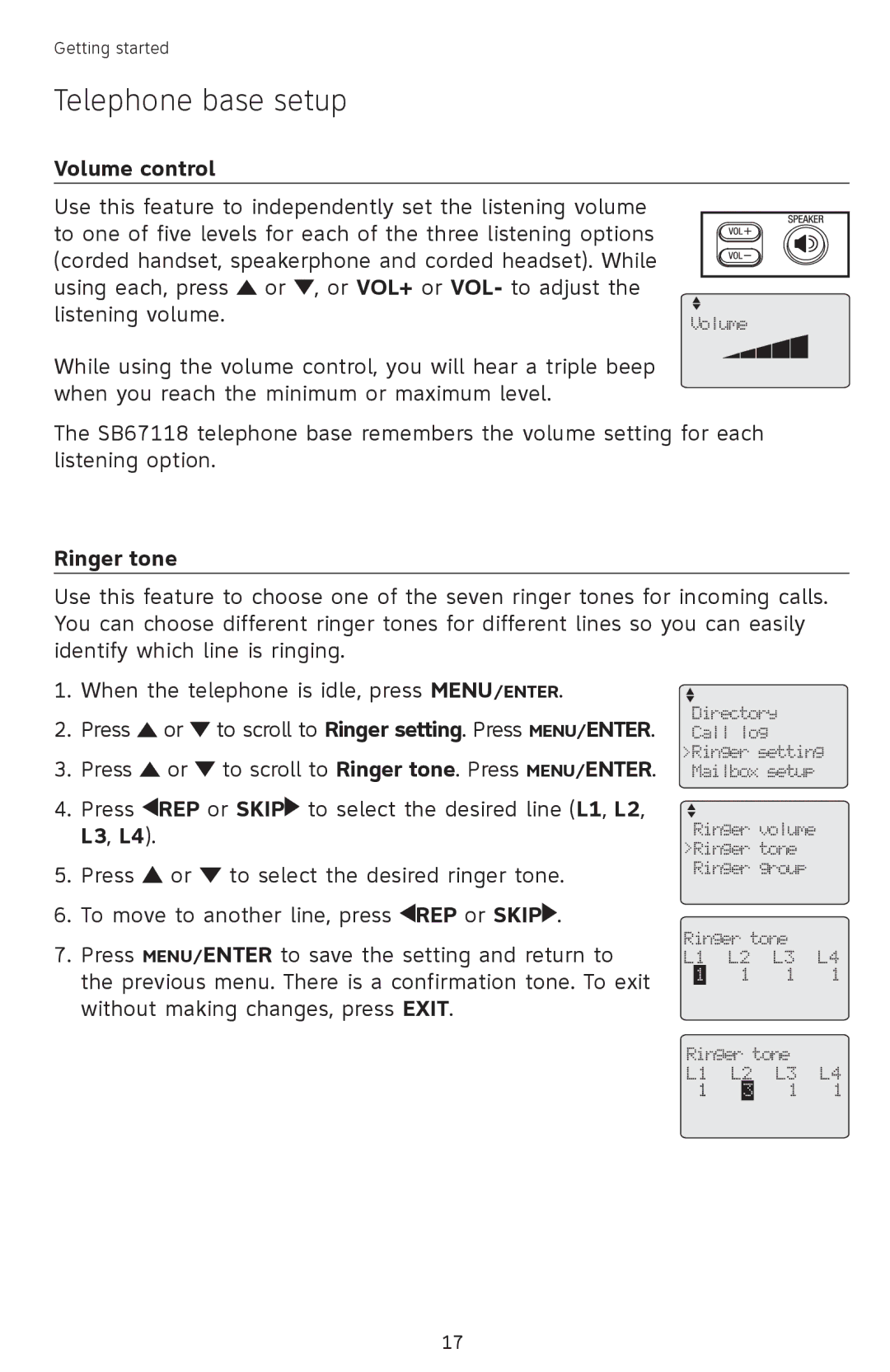 AT&T SB67118 user manual Volume control, Ringer tone 