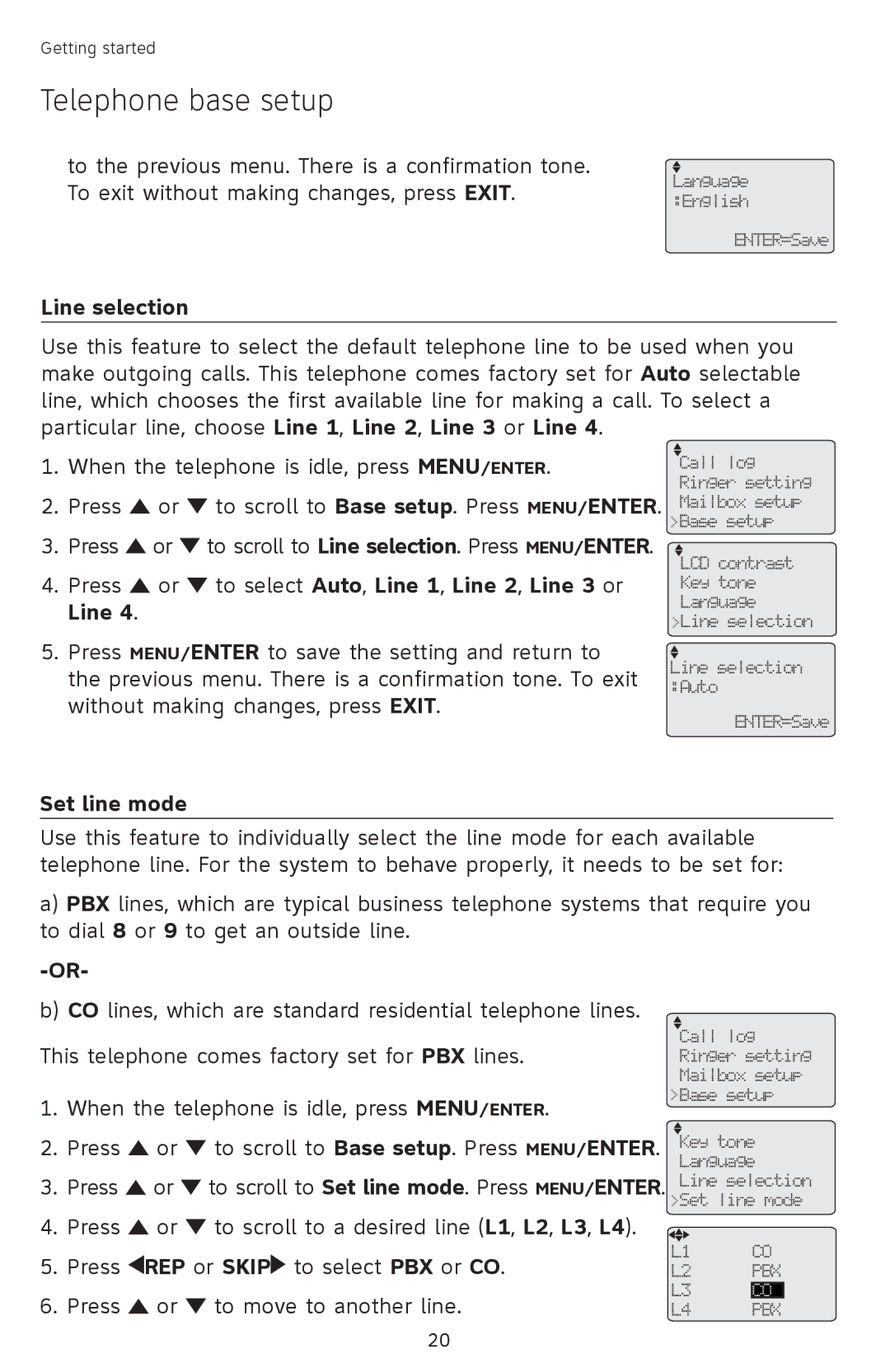 AT&T SB67118 user manual Line selection, Set line mode 