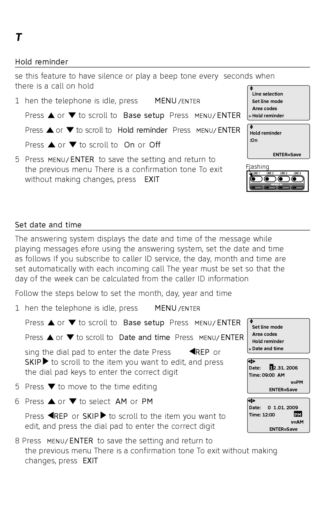 AT&T SB67118 user manual Hold reminder, Set date and time 