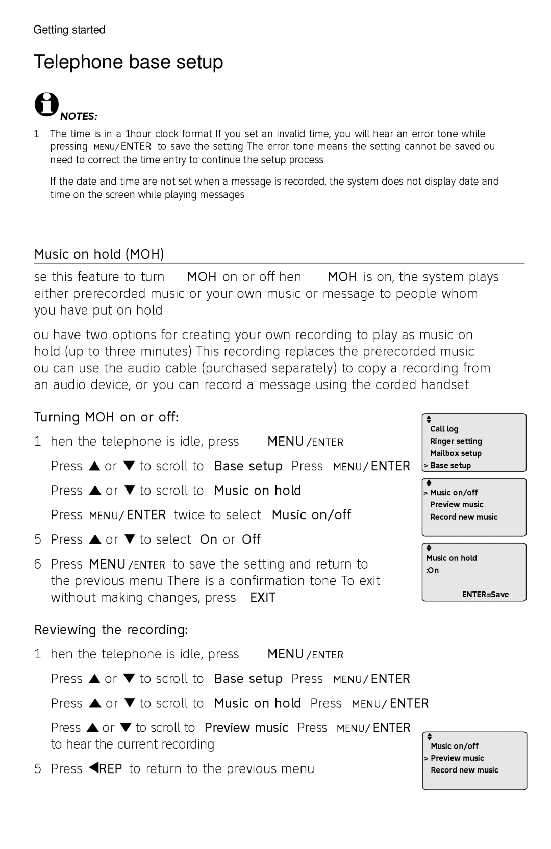 AT&T SB67118 user manual Music on hold MOH, Turning MOH on or off, Reviewing the recording 