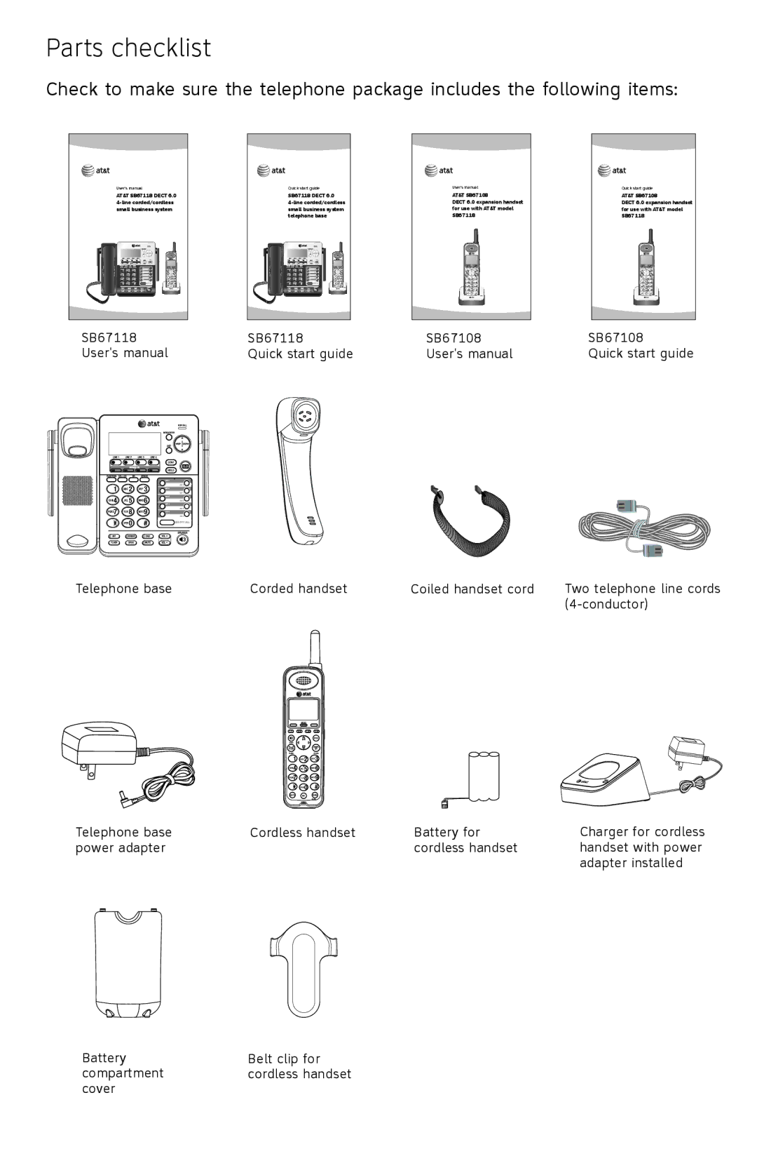 AT&T SB67118 user manual Parts checklist 