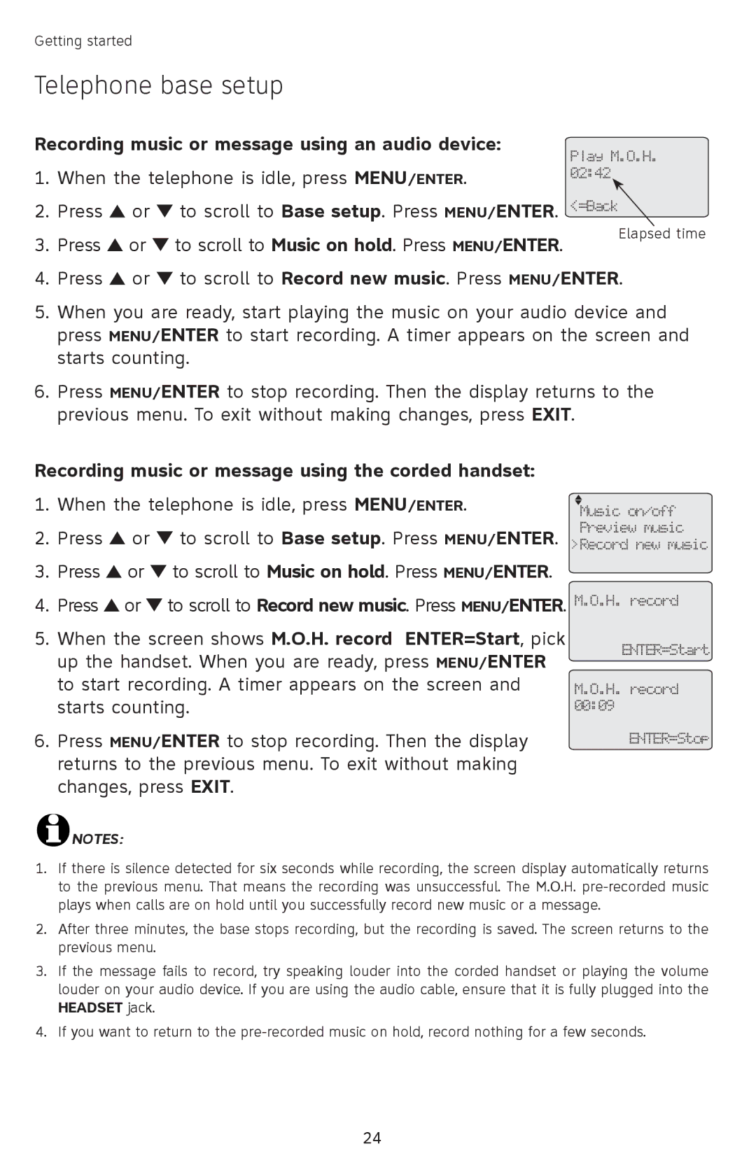 AT&T SB67118 Recording music or message using an audio device, Recording music or message using the corded handset 