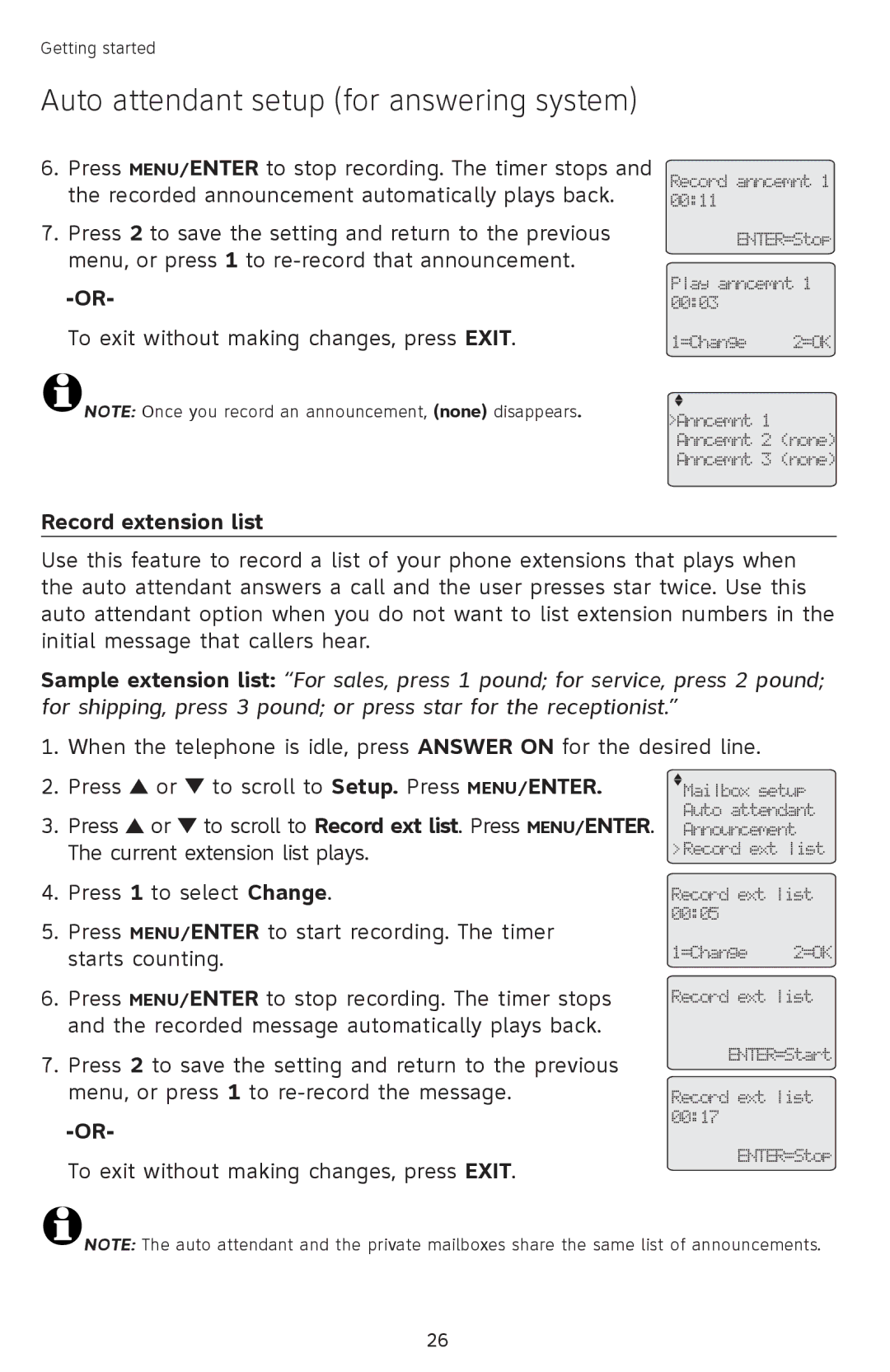 AT&T SB67118 user manual Record extension list 