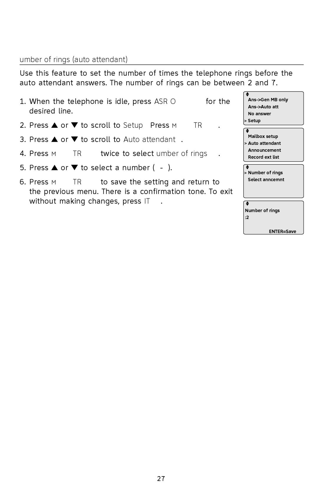 AT&T SB67118 user manual Number of rings auto attendant 