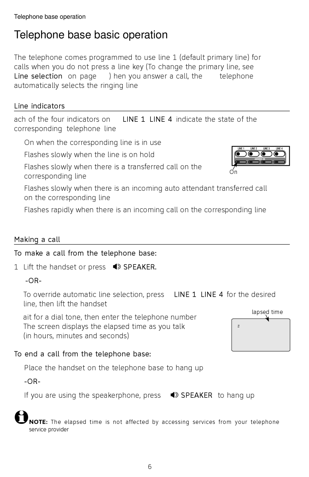 AT&T SB67118 Telephone base basic operation, Line indicators, Making a call To make a call from the telephone base 