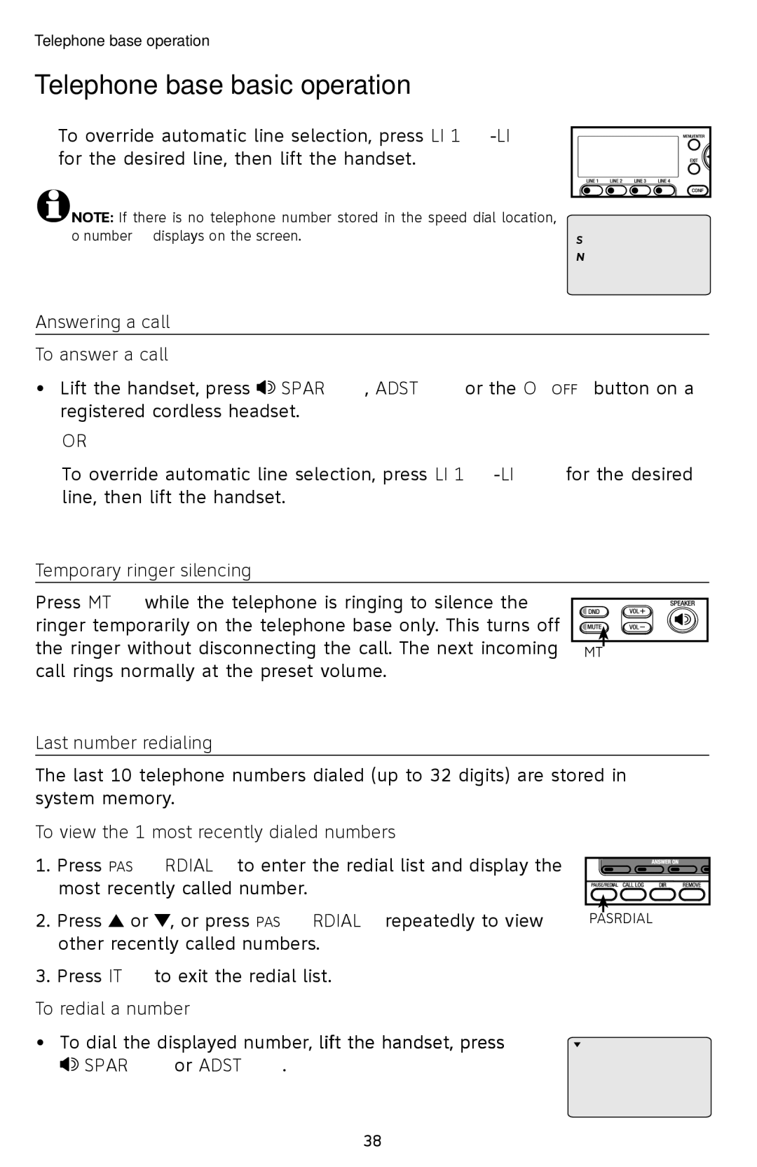 AT&T SB67118 Answering a call To answer a call, Temporary ringer silencing, Last number redialing, To redial a number 