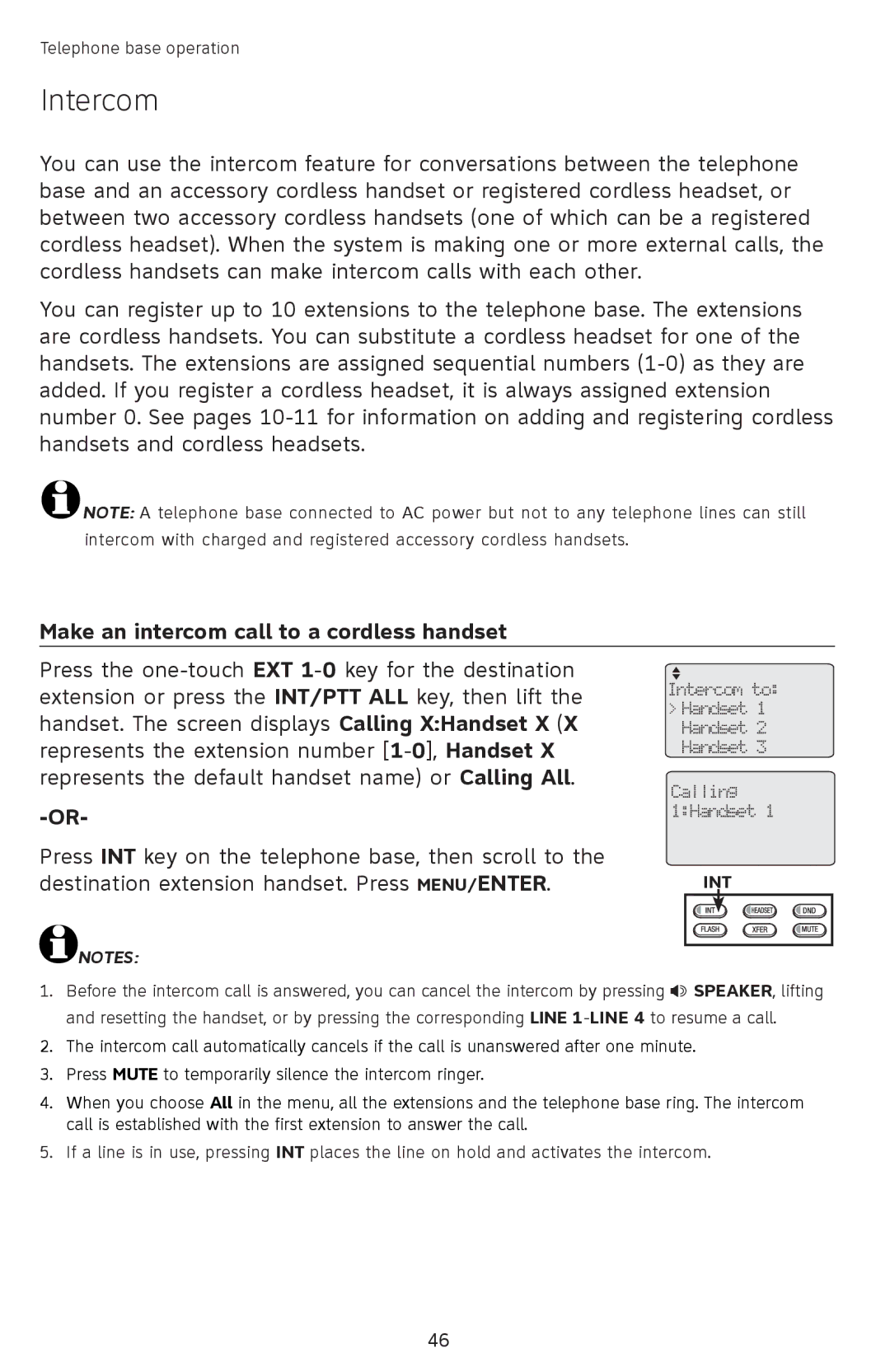 AT&T SB67118 user manual Intercom, Make an intercom call to a cordless handset 