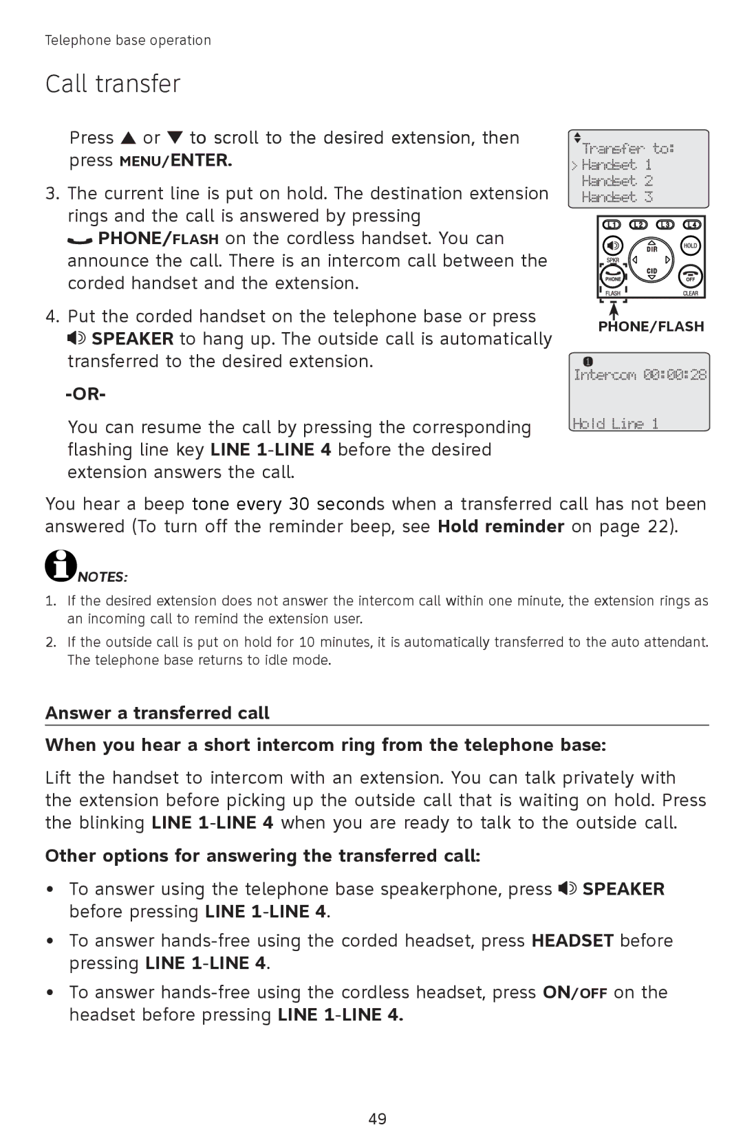 AT&T SB67118 user manual Other options for answering the transferred call 