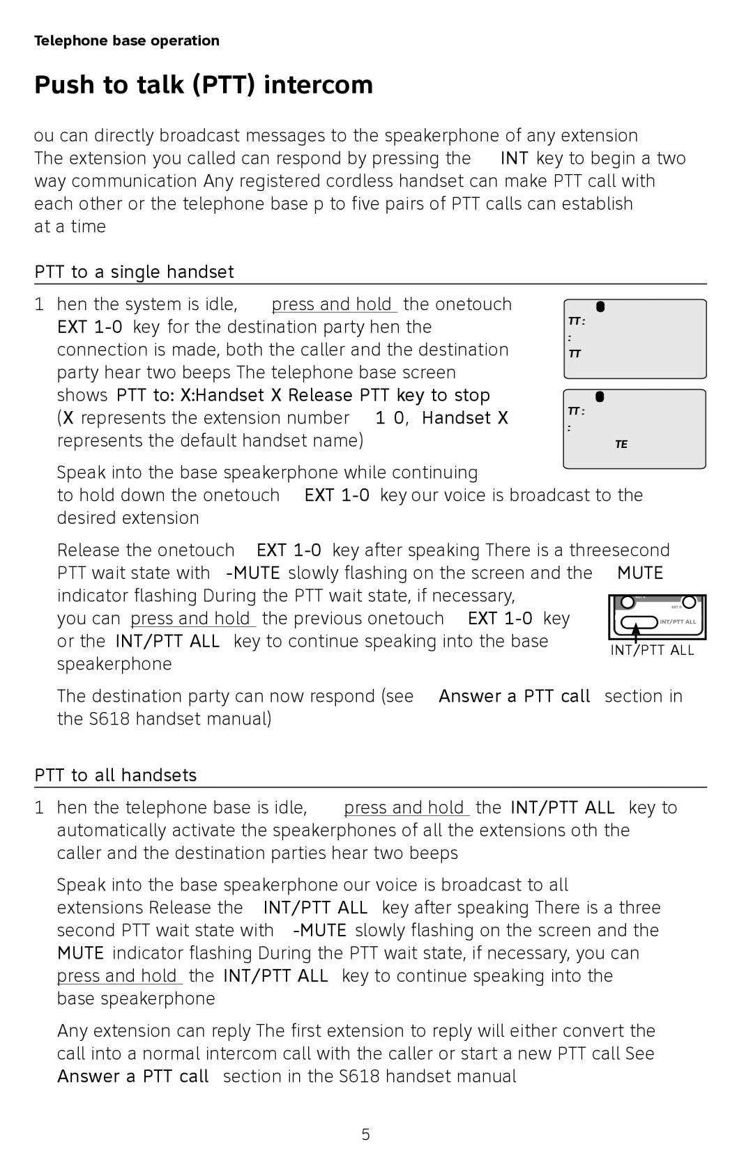 AT&T SB67118 user manual Push to talk PTT intercom, PTT to a single handset, PTT to all handsets 