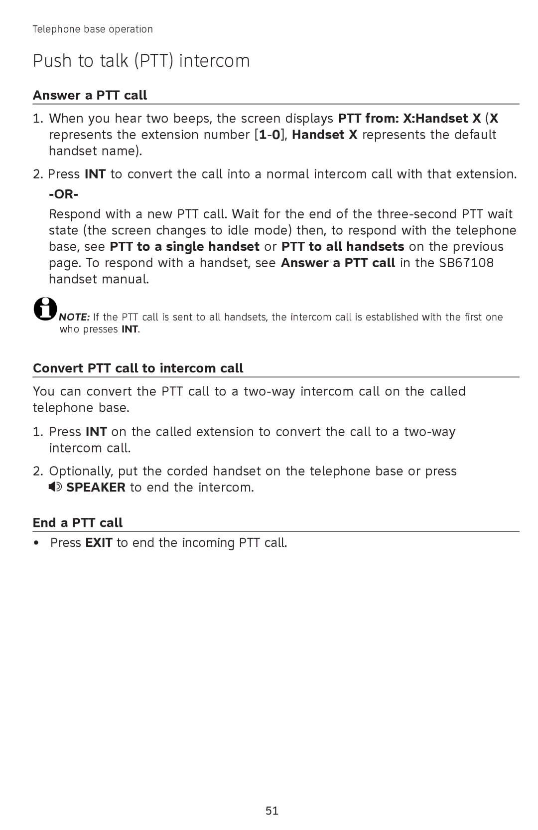 AT&T SB67118 user manual Answer a PTT call, Convert PTT call to intercom call, End a PTT call 