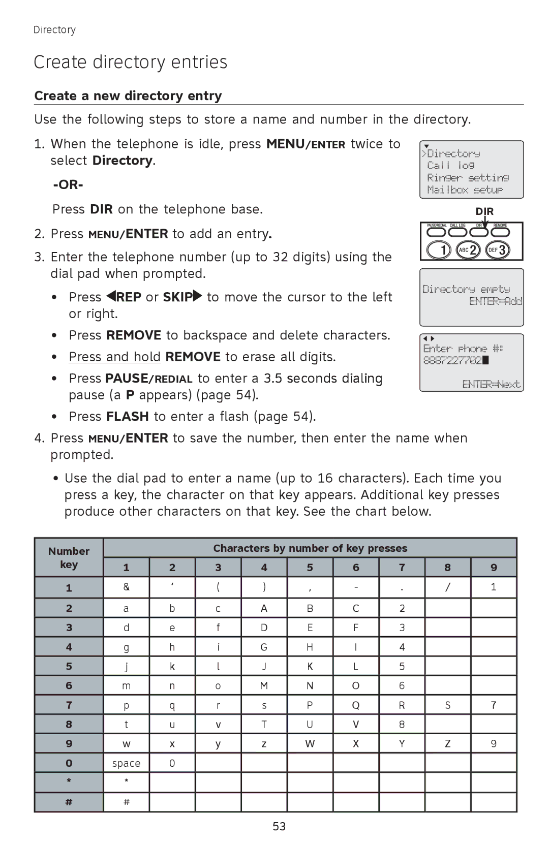 AT&T SB67118 user manual Create directory entries, Create a new directory entry 