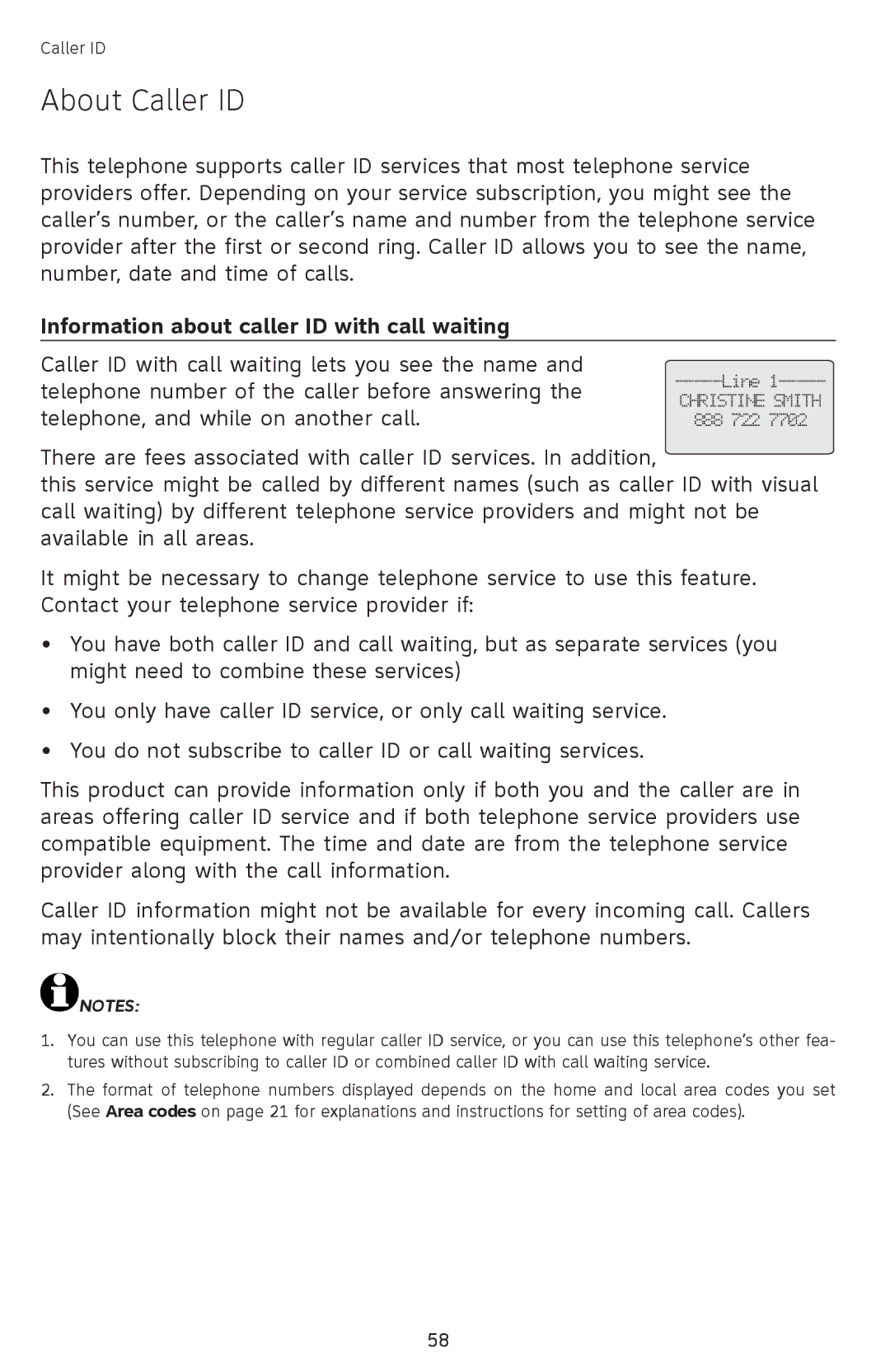 AT&T SB67118 user manual About Caller ID, Information about caller ID with call waiting 