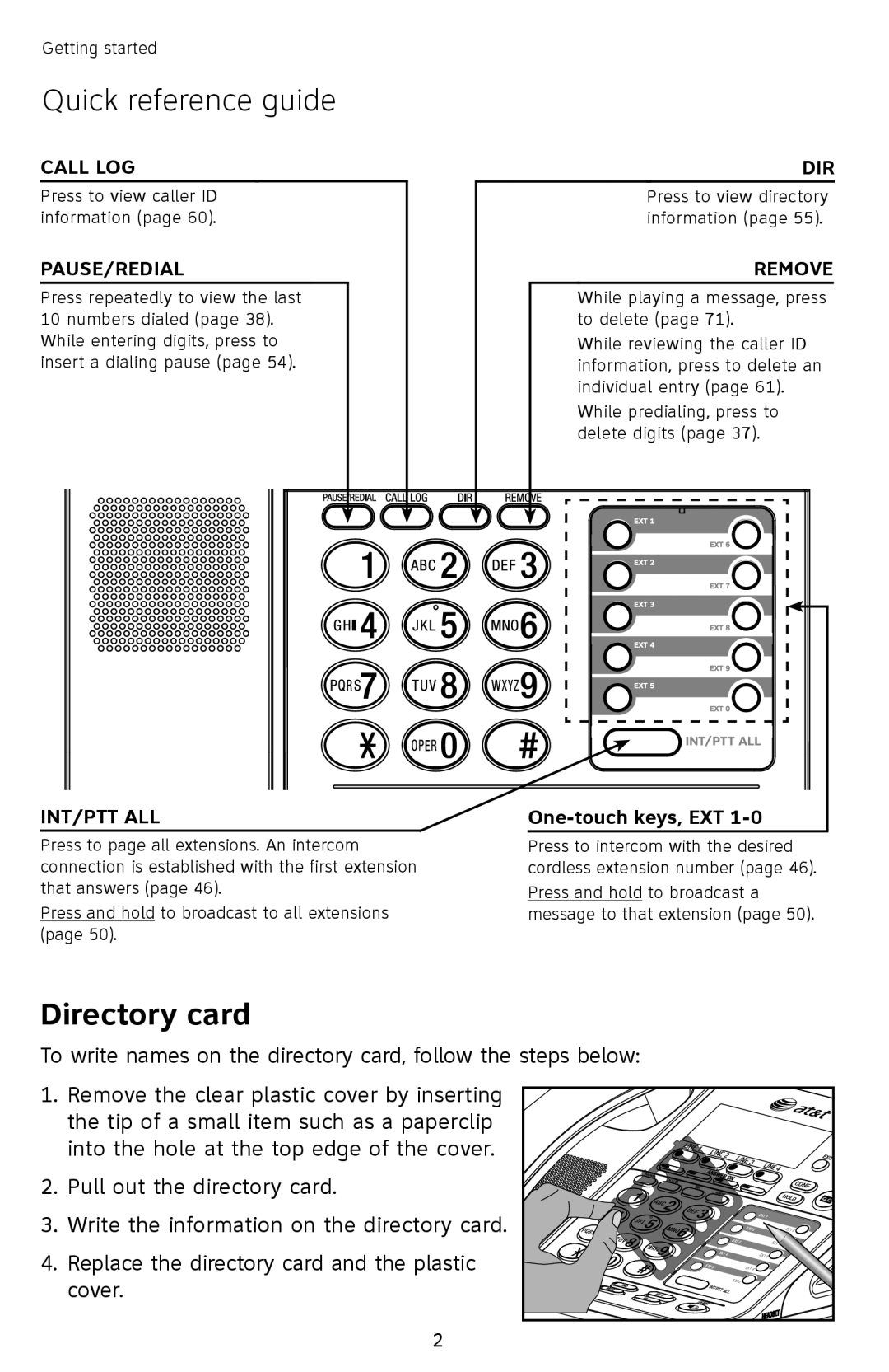 AT&T SB67118 user manual Directory card 