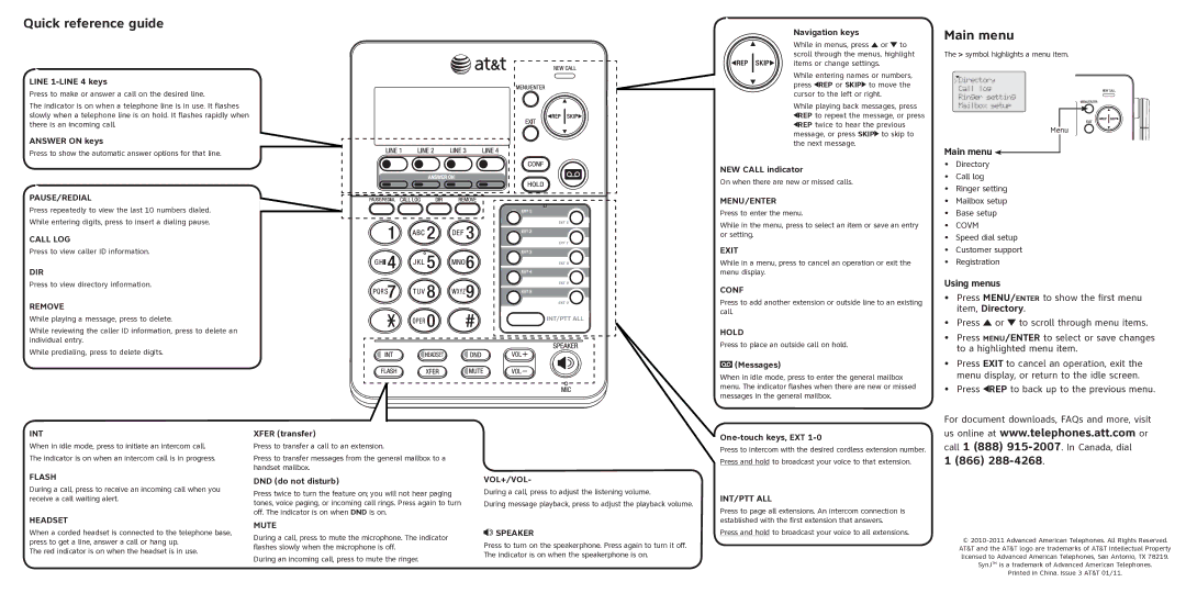 AT&T SB67138 quick start 866, Main menu, Using menus 