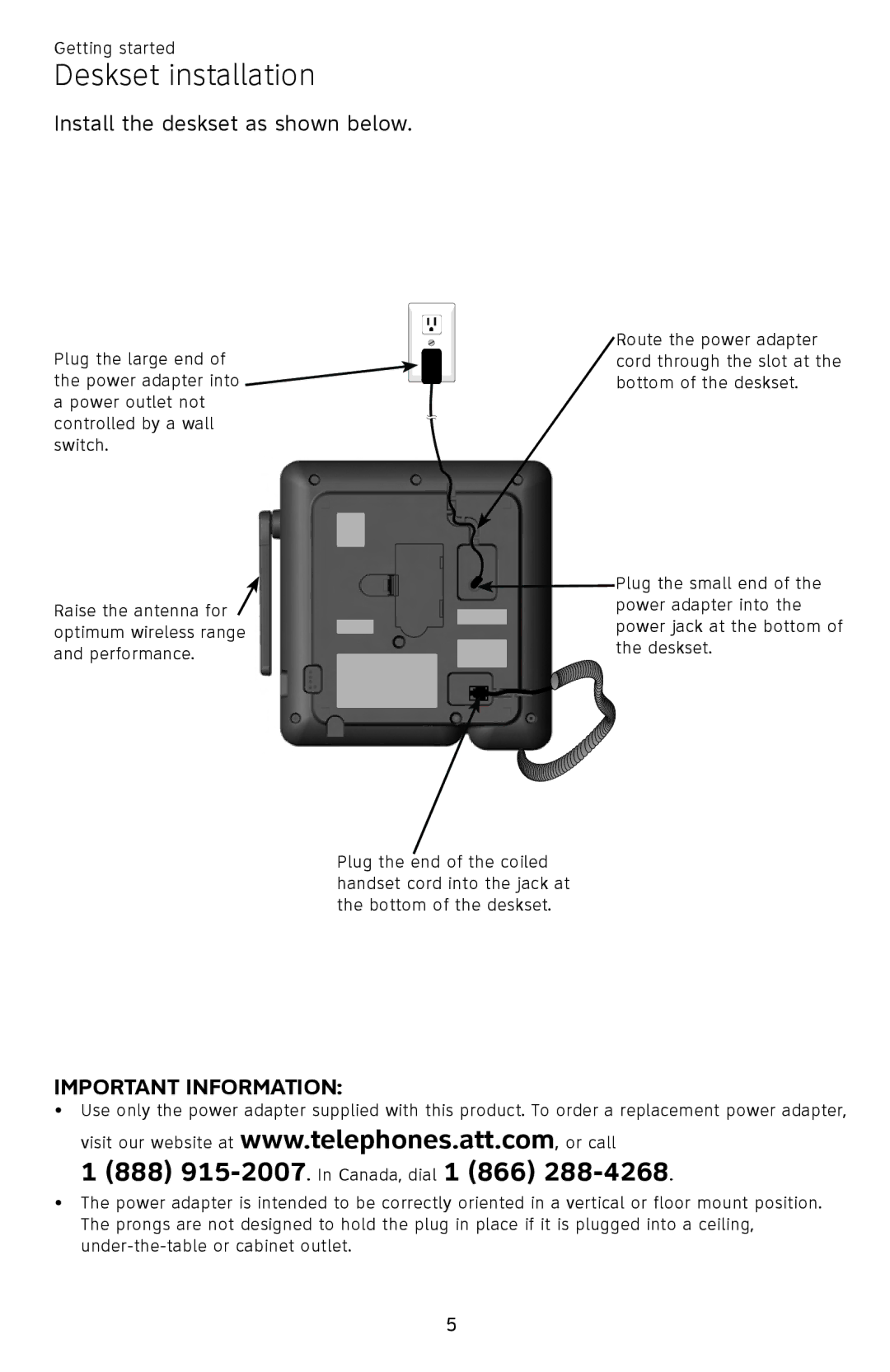 AT&T SB67148 user manual Deskset installation, Install the deskset as shown below 