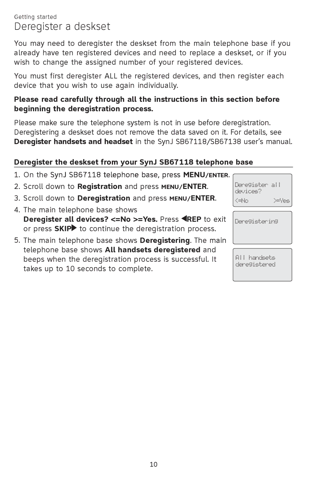 AT&T SB67148 user manual Deregister a deskset 