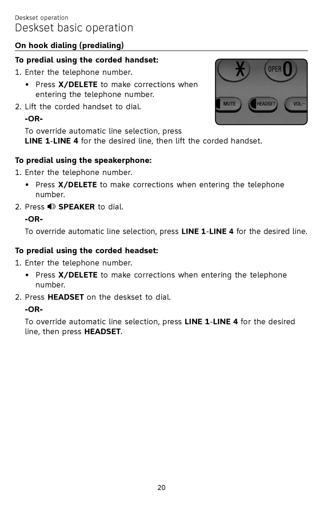 AT&T SB67148 user manual To predial using the speakerphone, To predial using the corded headset 