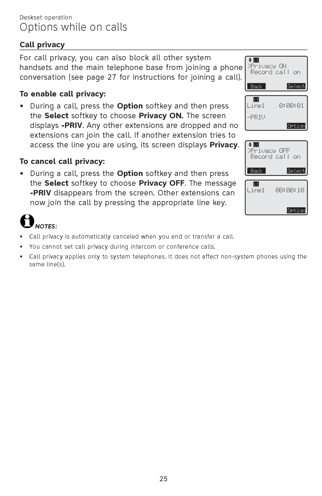 AT&T SB67148 user manual Call privacy, To enable call privacy, To cancel call privacy 