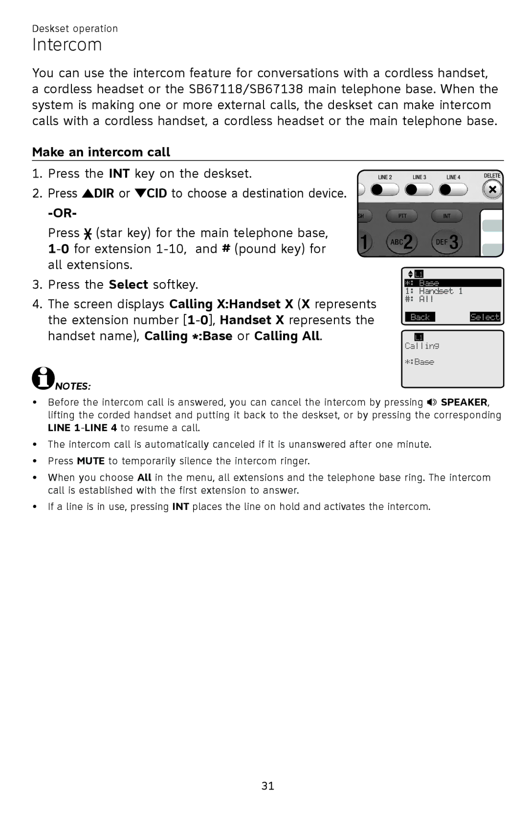 AT&T SB67148 user manual Intercom, Make an intercom call, Base or Calling All 