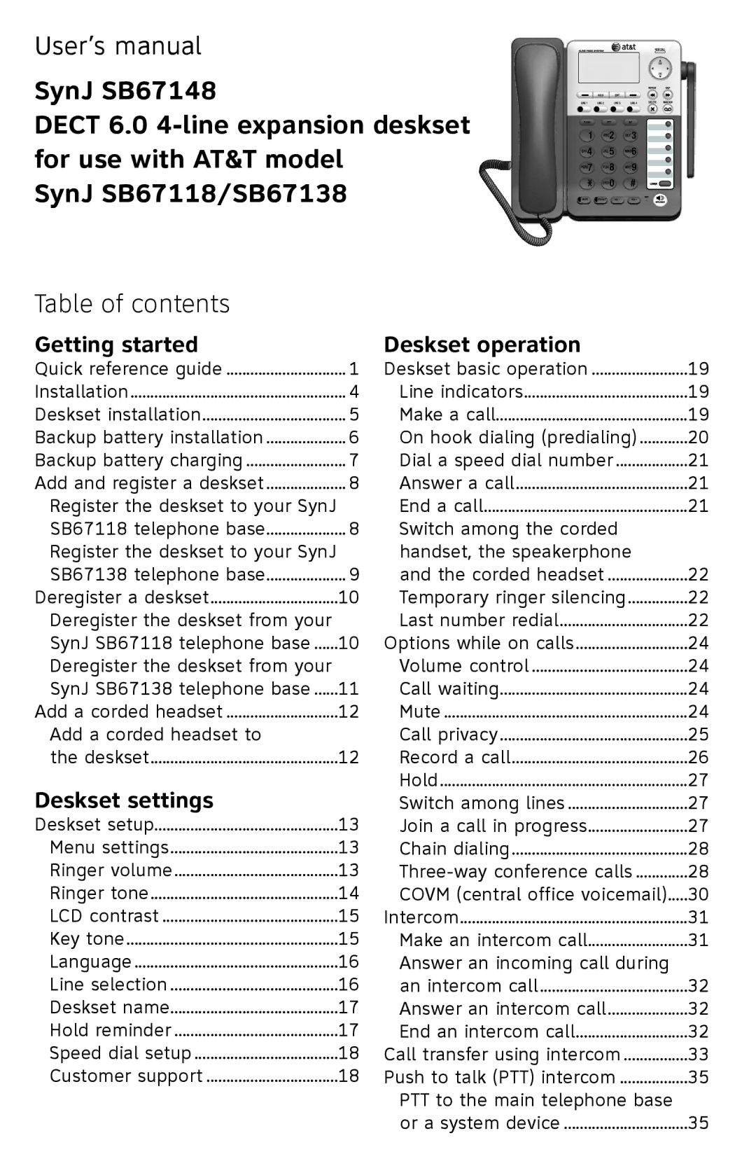 AT&T SB67148 user manual User’s manual, Table of contents 