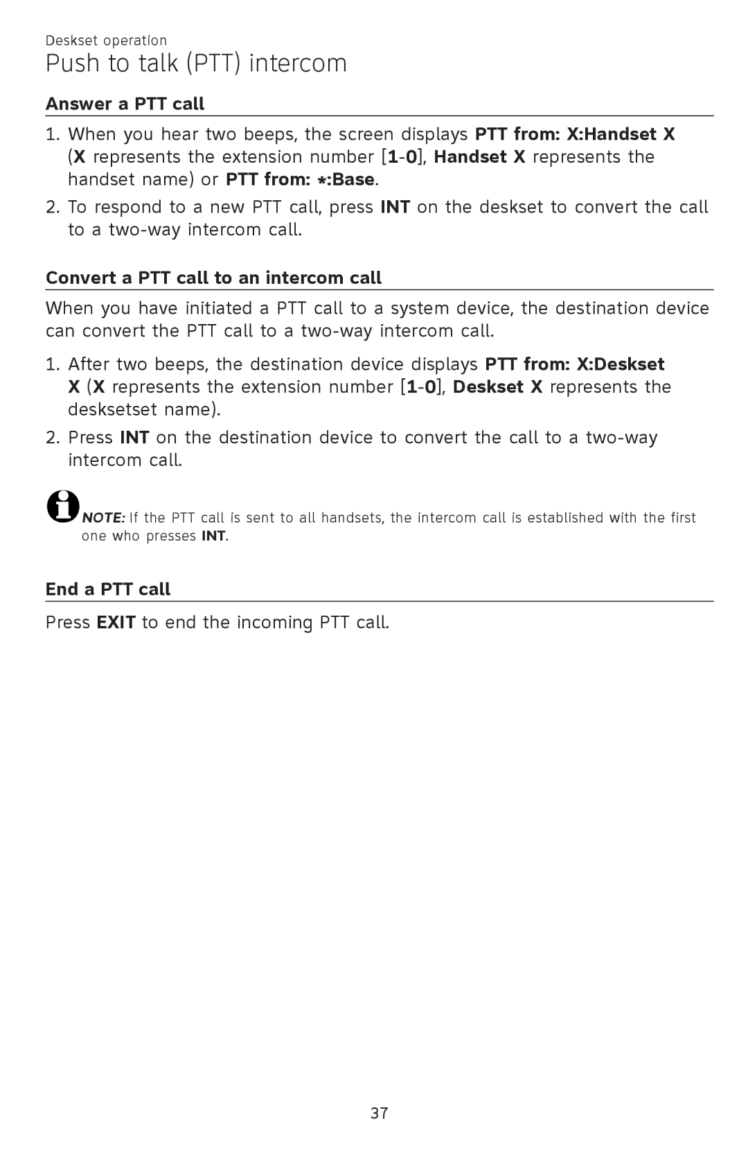 AT&T SB67148 user manual Answer a PTT call, Convert a PTT call to an intercom call, End a PTT call 