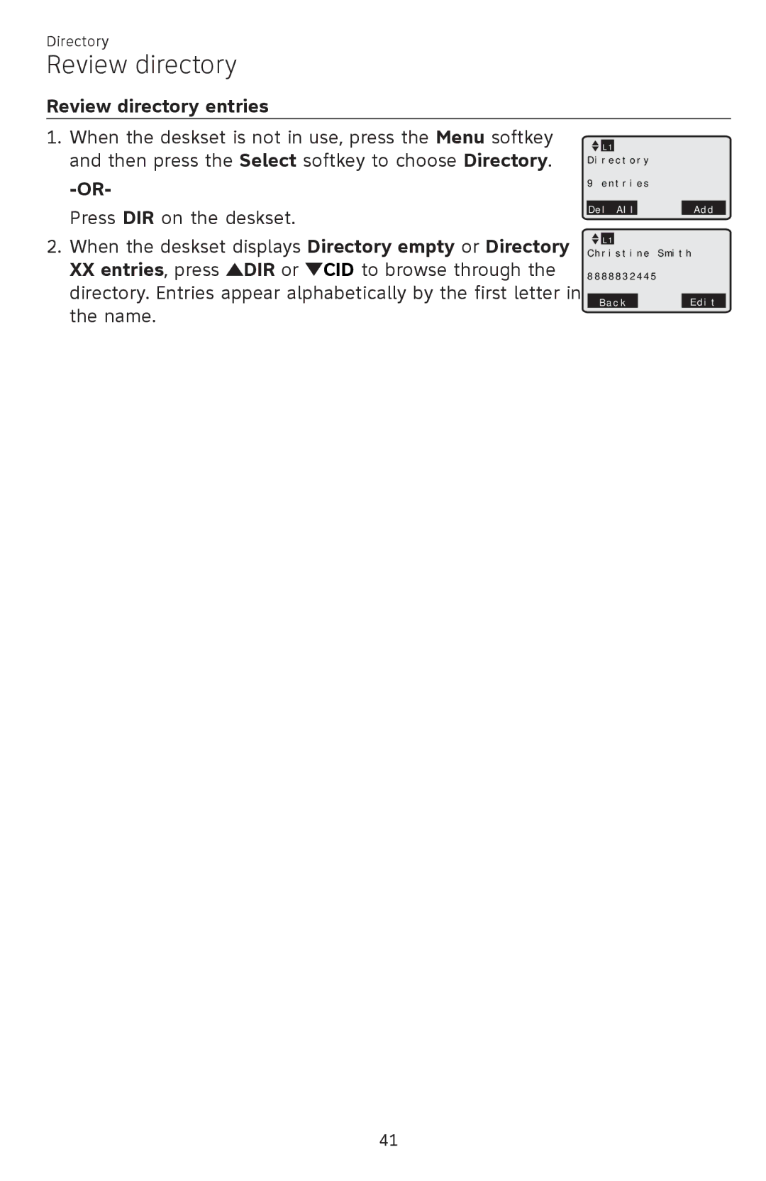 AT&T SB67148 user manual Review directory entries 