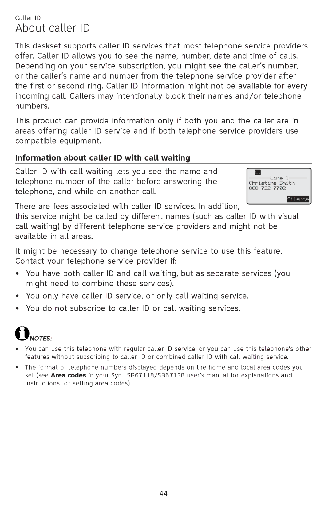 AT&T SB67148 user manual About caller ID, Information about caller ID with call waiting 