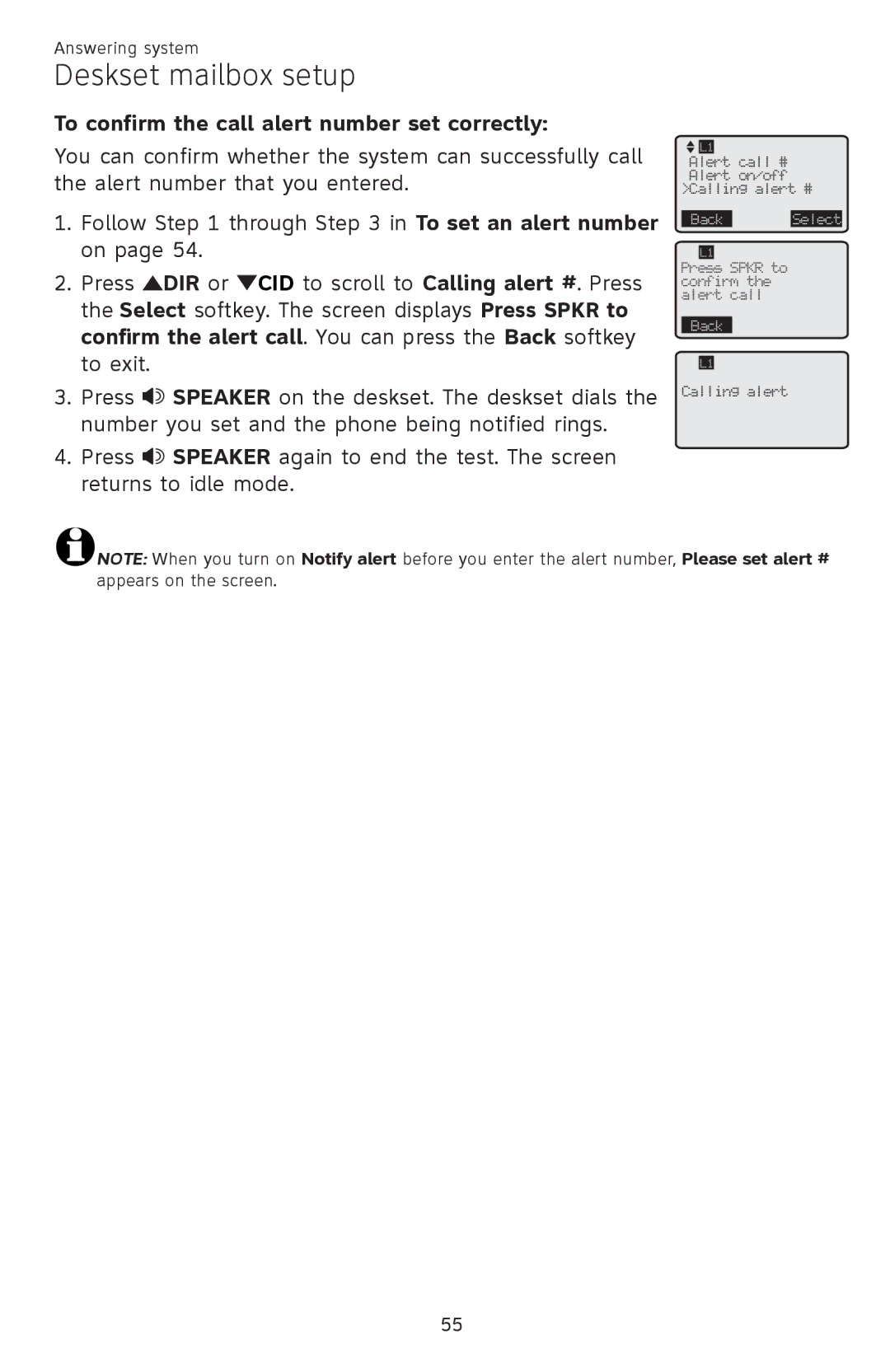 AT&T SB67148 user manual To confirm the call alert number set correctly 