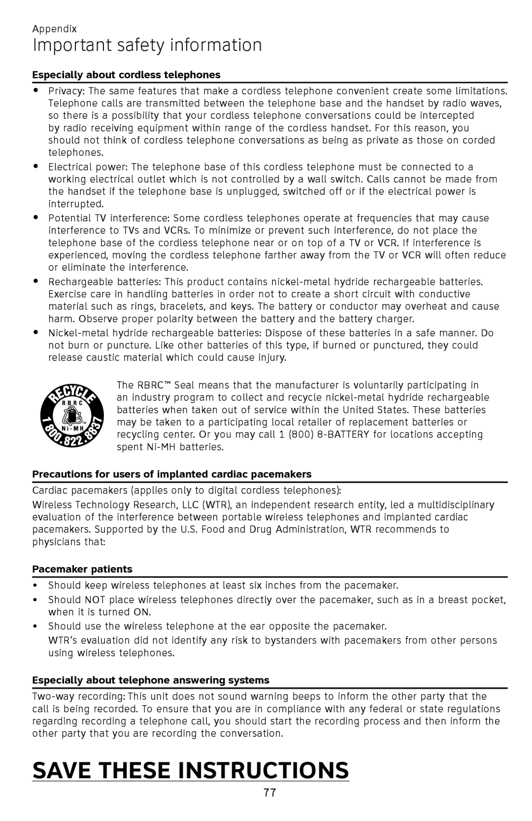 AT&T SB67148 user manual Especially about cordless telephones, Precautions for users of implanted cardiac pacemakers 