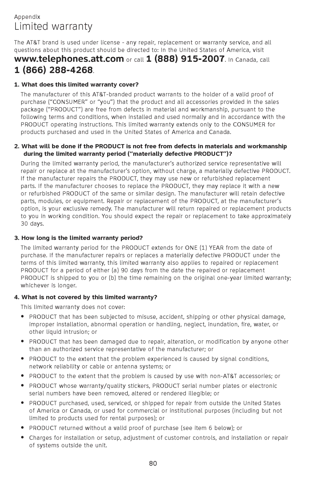 AT&T SB67148 user manual Limited warranty, What does this limited warranty cover?, How long is the limited warranty period? 