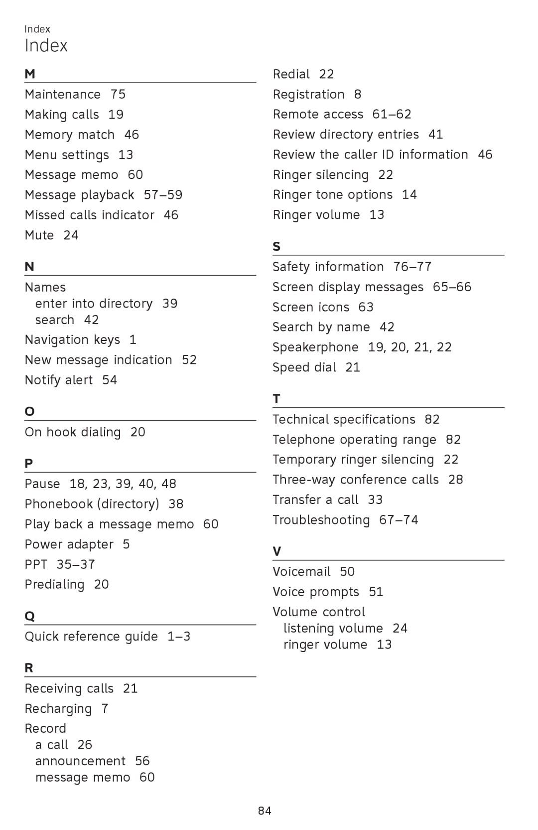 AT&T SB67148 user manual Index 